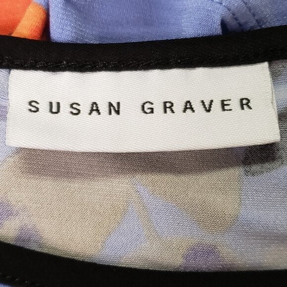 Susan Graver Womens Floral‎ Liquid Knit Asymmetric Top Size 1X Stretch Mature - Picture 3 of 9